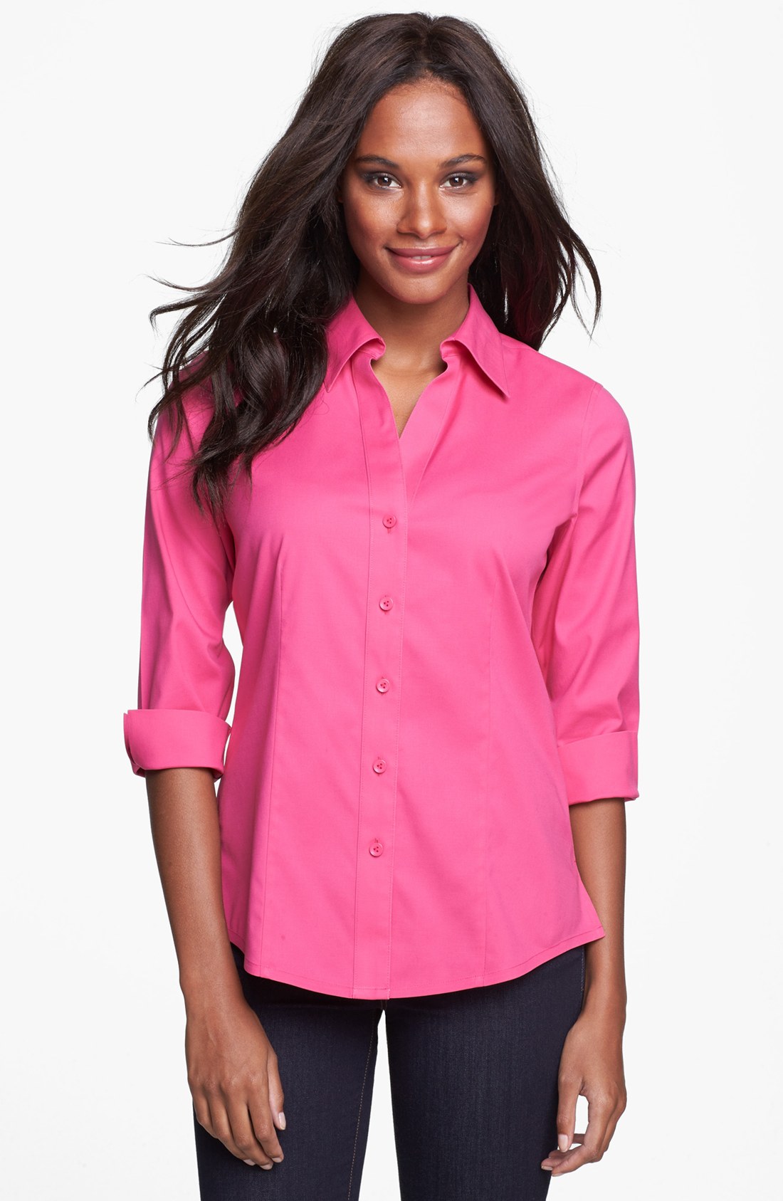 Foxcroft Fitted Stretch Cotton Shirt in Pink (Calypso Pink) | Lyst
