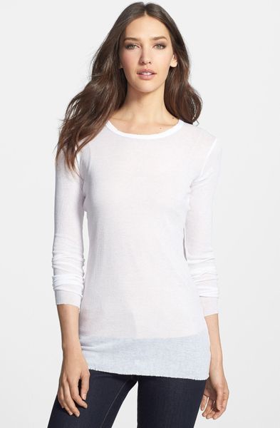 James Perse Long Sleeve Ribbed Top in White | Lyst