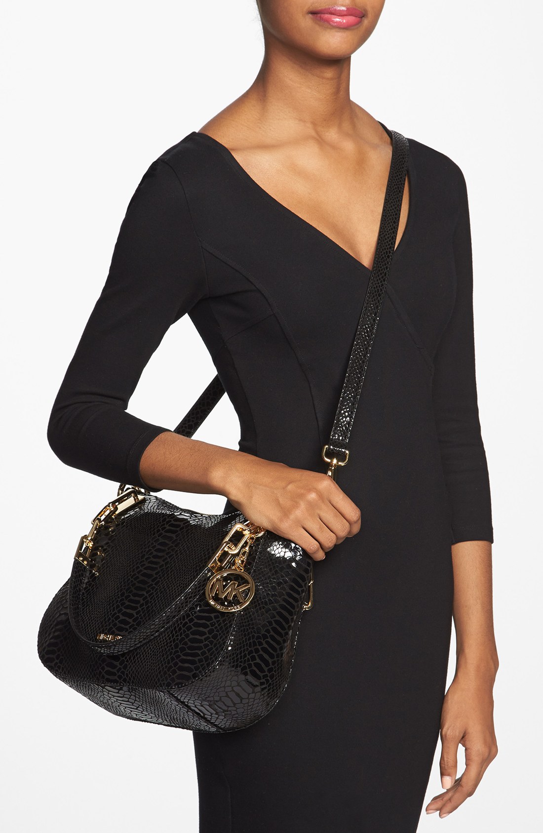 Michael michael kors Brooke Medium Leather Shoulder Bag in Black Lyst