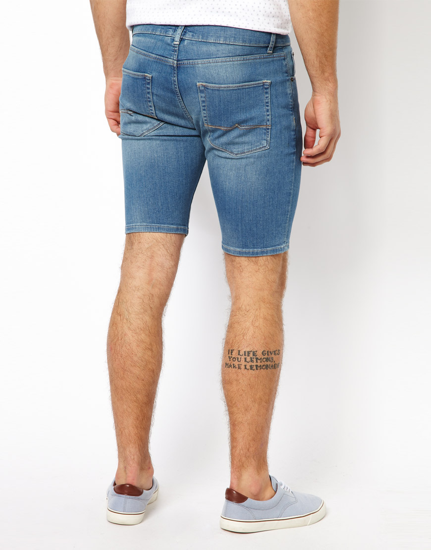 ASOS Denim Shorts In Super Skinny Fit Mid Length in Blue for Men Lyst