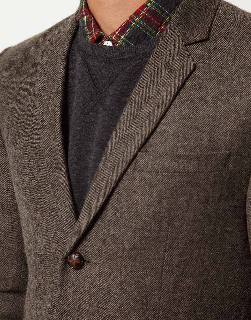 ASOS Slim Fit Tweed Blazer in Brown for Men - Lyst