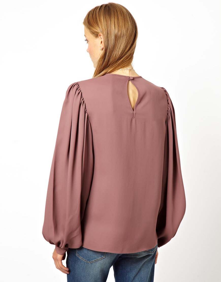 Asos Top With Balloon Sleeve And Gathered Detail in Pink 