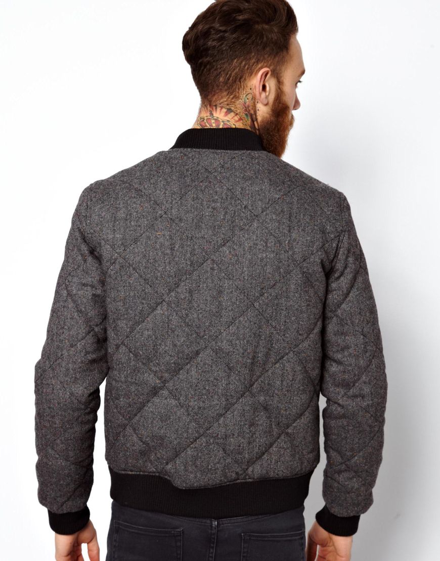 Asos Quilted Wool Bomber Jacket in Gray for Men (Grey) Lyst
