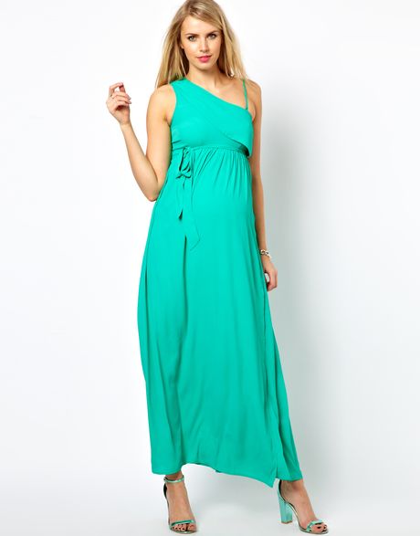 Asos Maternity Exclusive Maxi Dress with One Shoulder in Green | Lyst
