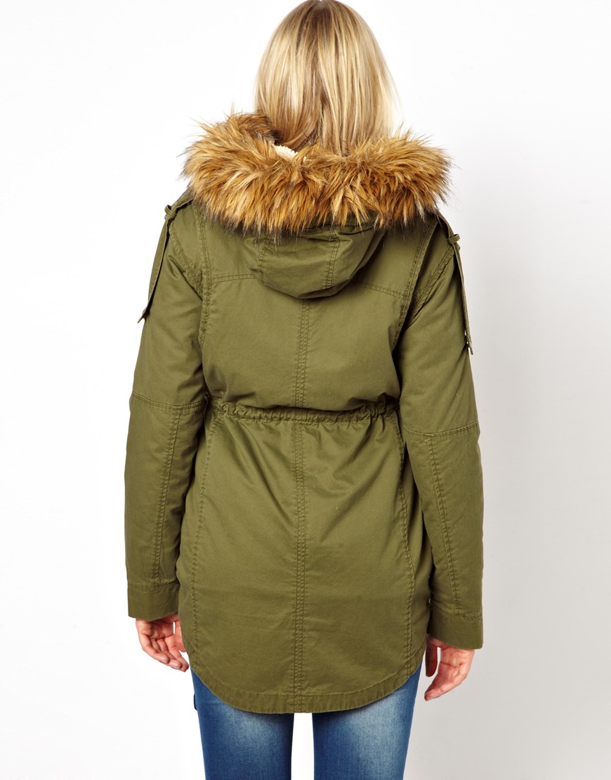 ASOS Exclusive Parka With Detachable Faux Fur Lining in Khaki (Green) - Lyst