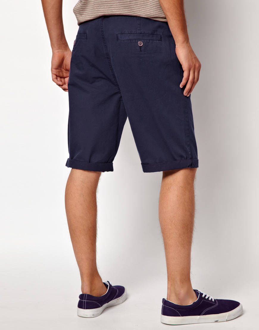Lyst - Asos Chino Shorts In Longer Length in Blue for Men