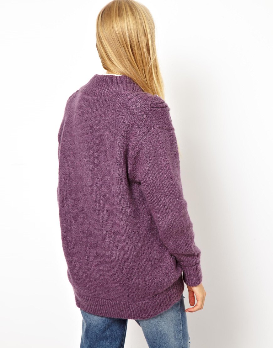ASOS Cardigan In Vintage Mohair Cable in Purple - Lyst
