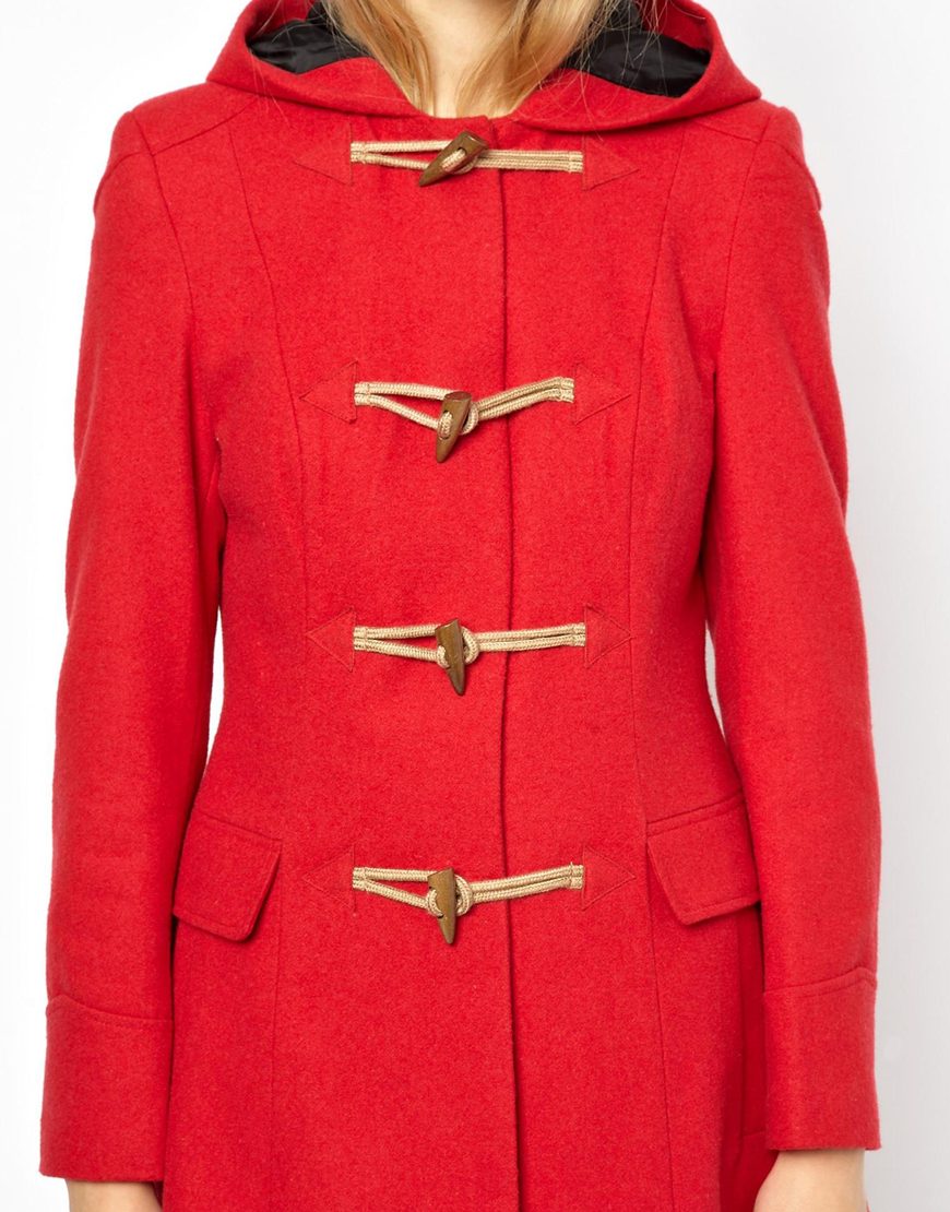 ASOS Asos Hooded Duffle Coat in Red Lyst