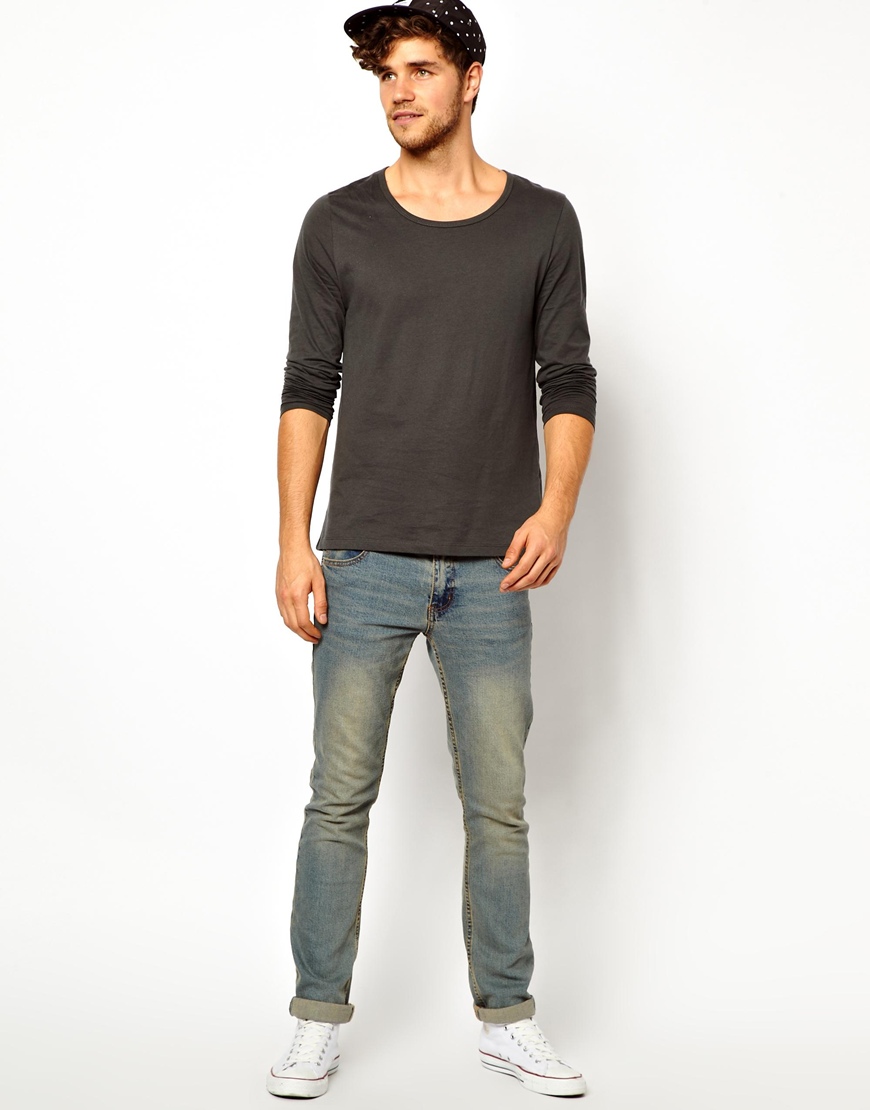 ASOS Long Sleeve Tshirt With Bound Scoop Neck in Black for Men Lyst