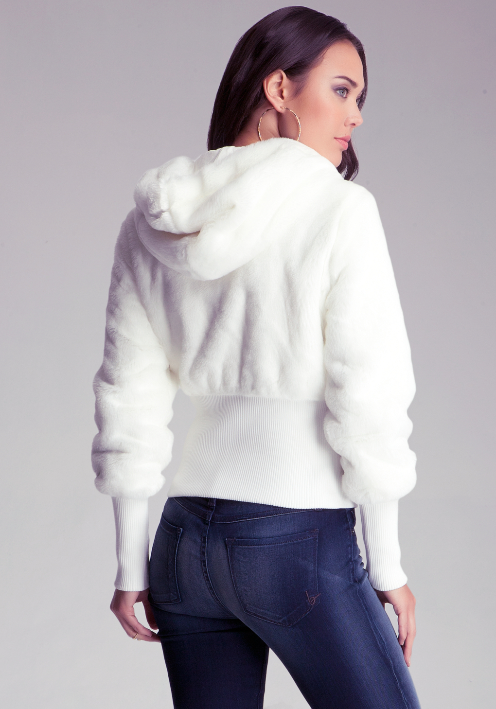 Bebe Faux Fur Ribbed Jacket in White | Lyst