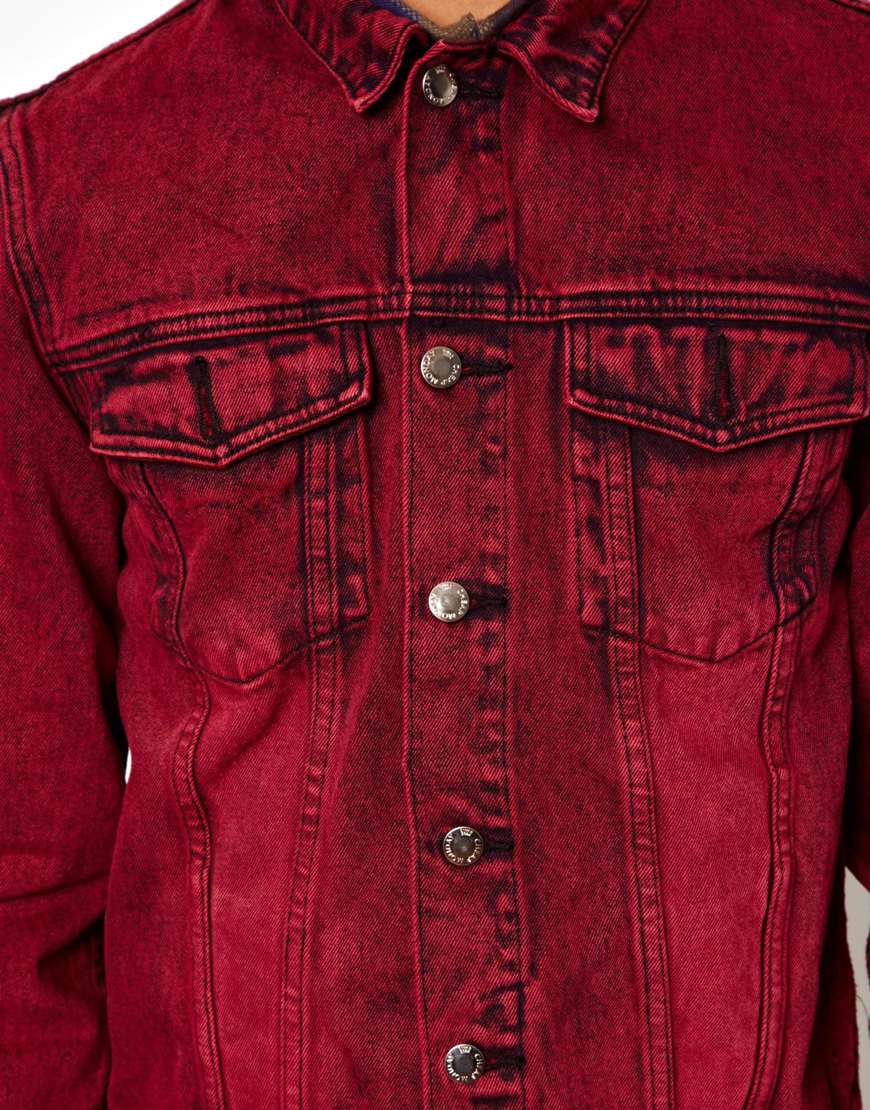 Cheap Monday Denim Jacket in Red for Men | Lyst