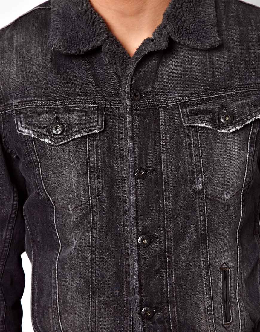 DIESEL Denim Jacket Elshar Borg Lined in Black for Men | Lyst