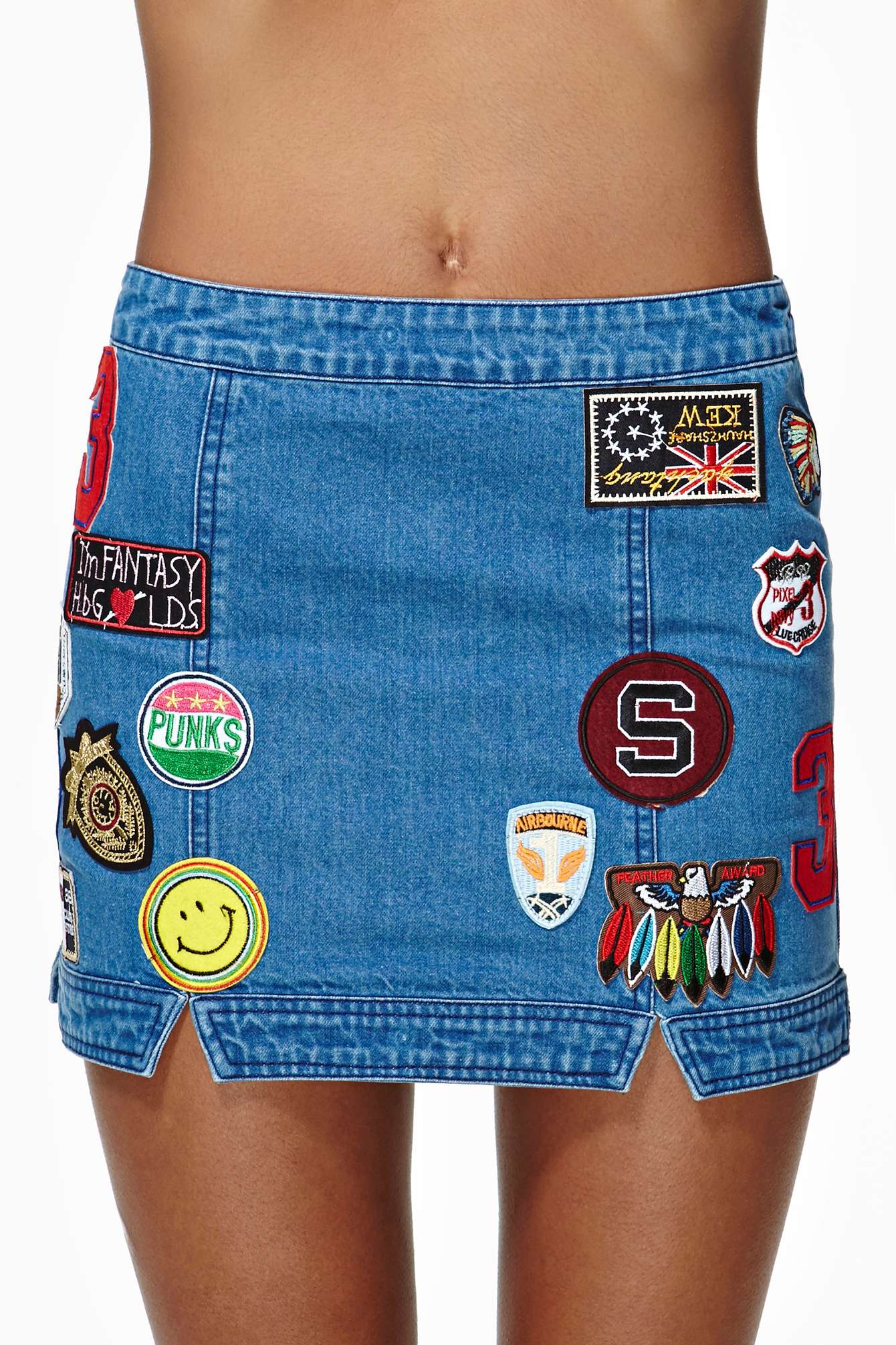 jean skirt with patches