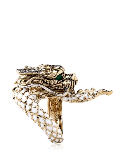Roberto Cavalli Swarovski Dragon Ring in White/Gold (Metallic) - Lyst