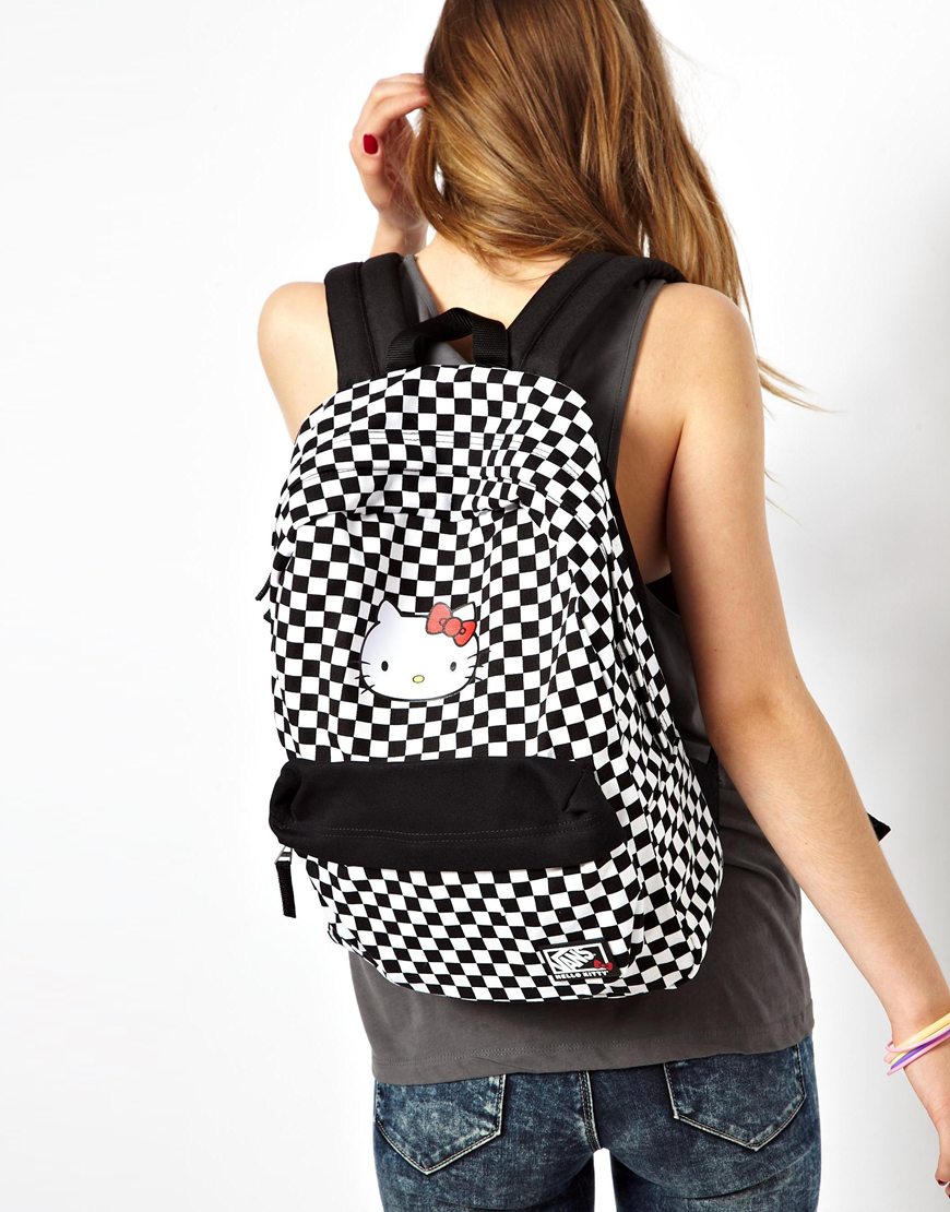 Vans Checkerboard Hello Kitty Backpack in White | Lyst