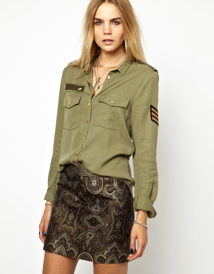 Zadig & Voltaire Soft Military Shirt with Wolf Embroidered Back in Natural  - Lyst
