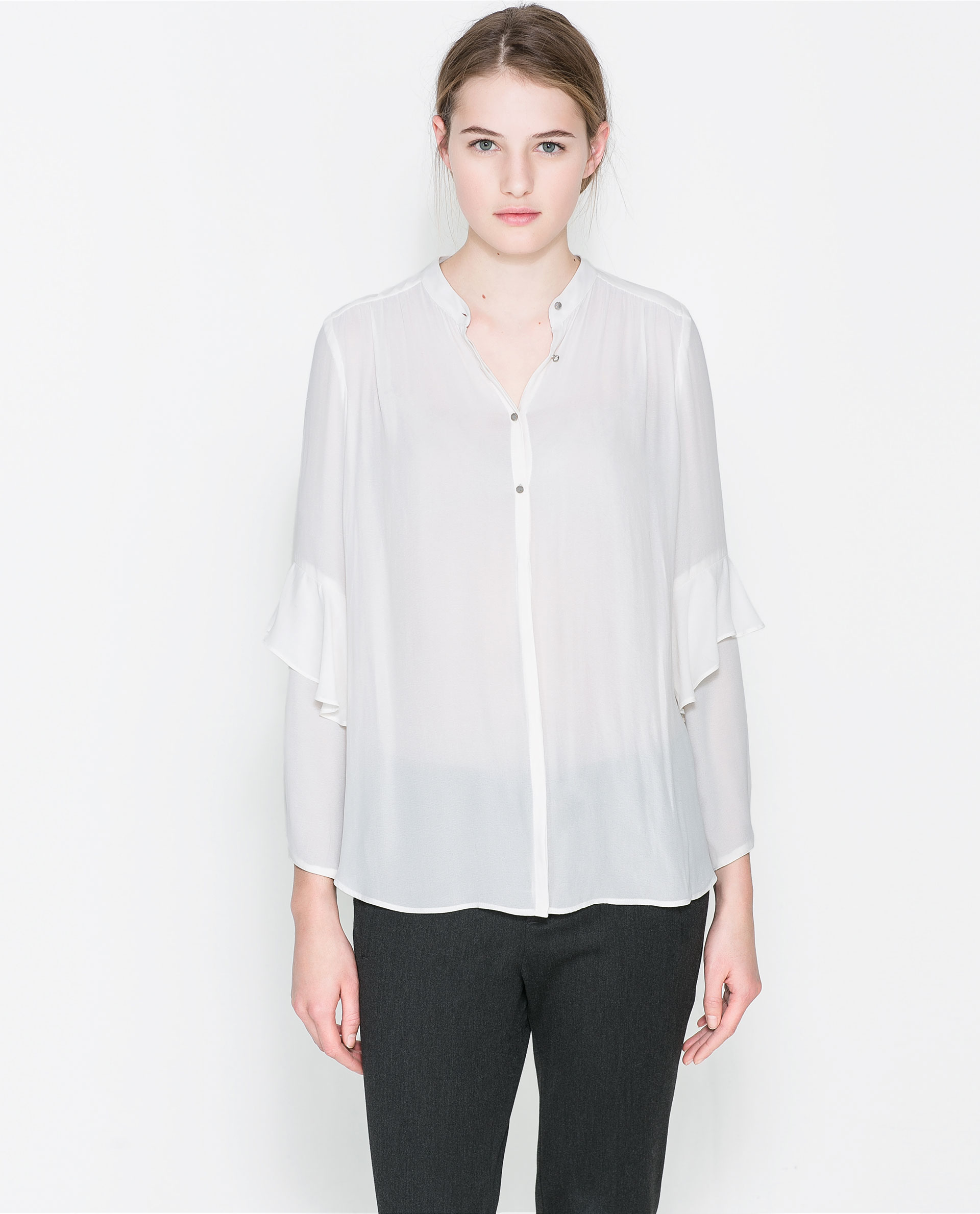 Zara Blouse with Ruffle Sleeves in White (Ecru) | Lyst