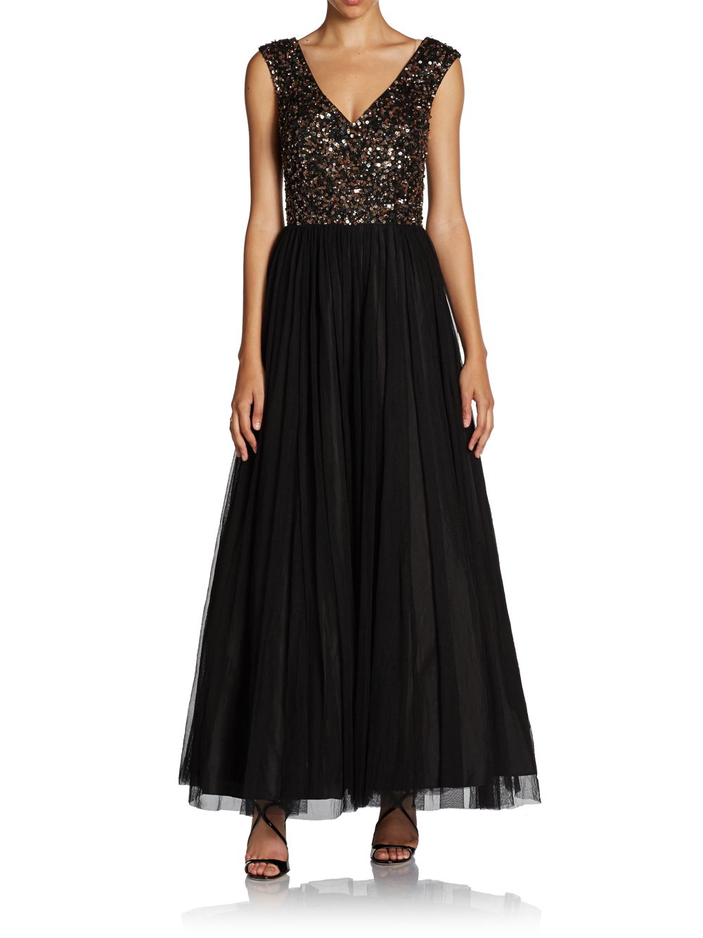 Aidan Mattox Sequined Tulle Evening Gown in Black | Lyst