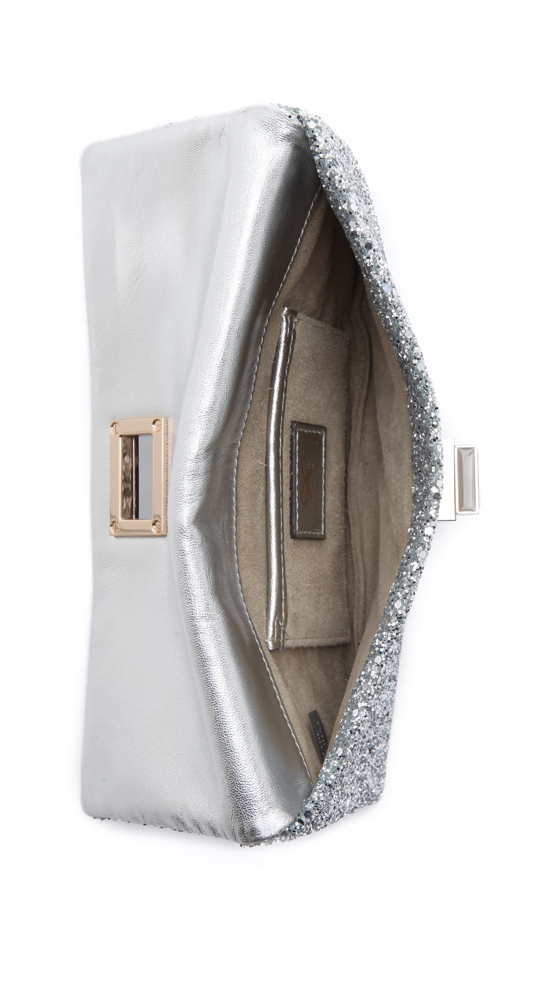 Anya Hindmarch Valorie Glitter Clutch Silver in Metallic Lyst
