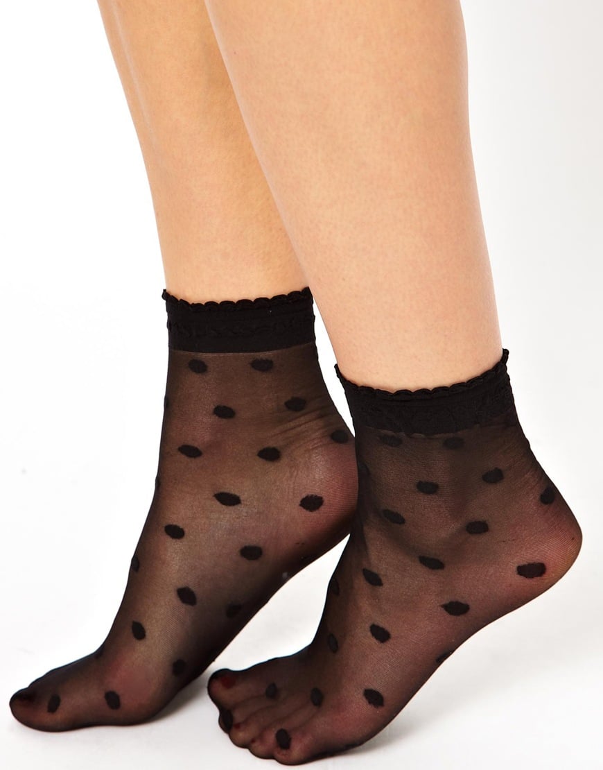 ASOS Large Polka Dot Ankle Socks with Frill Top in Black Lyst