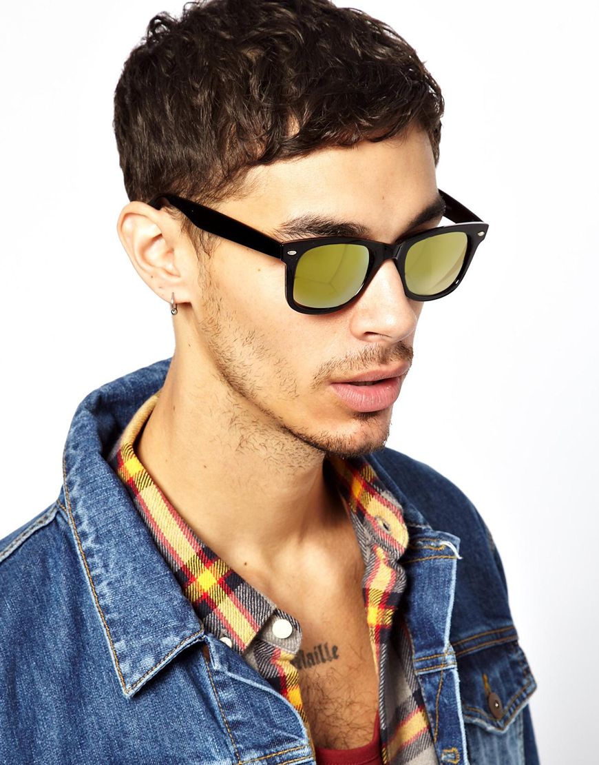 Asos Wayfarer Sunglasses with Yellow Mirror Lens in Black