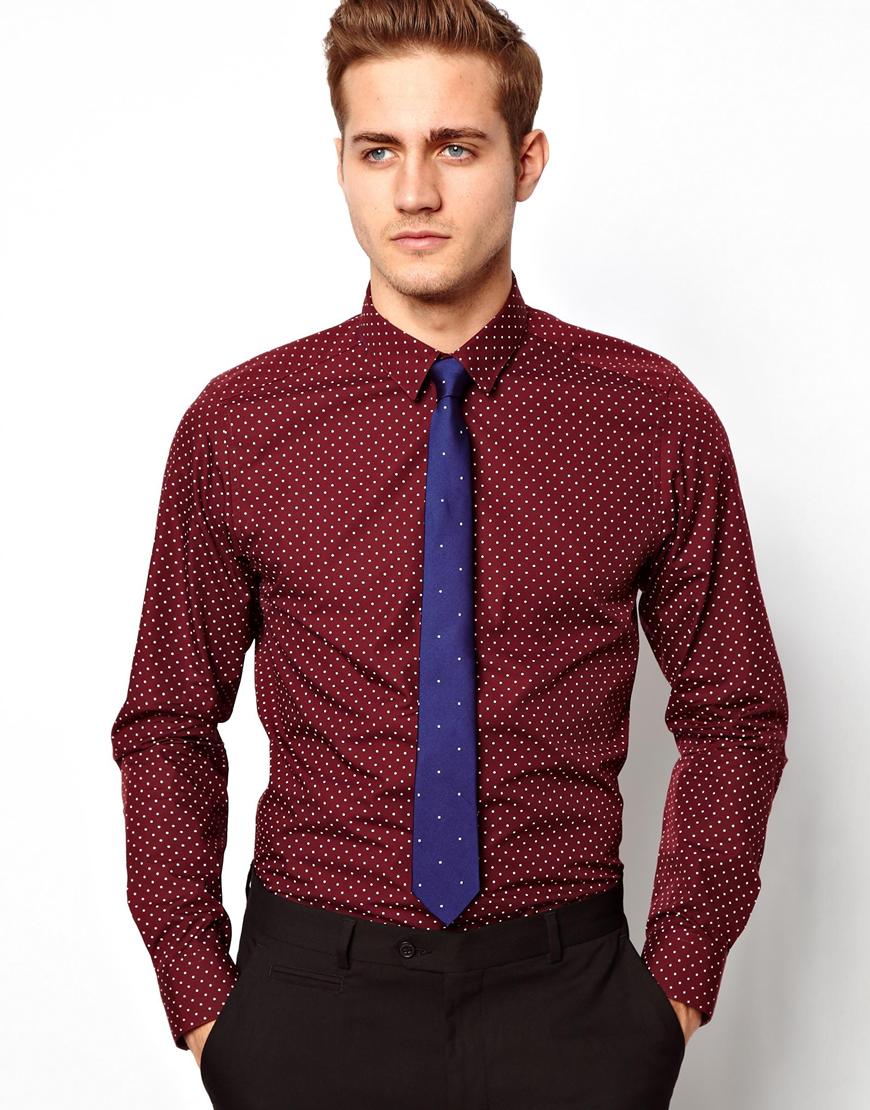 burgundy polka dot shirt