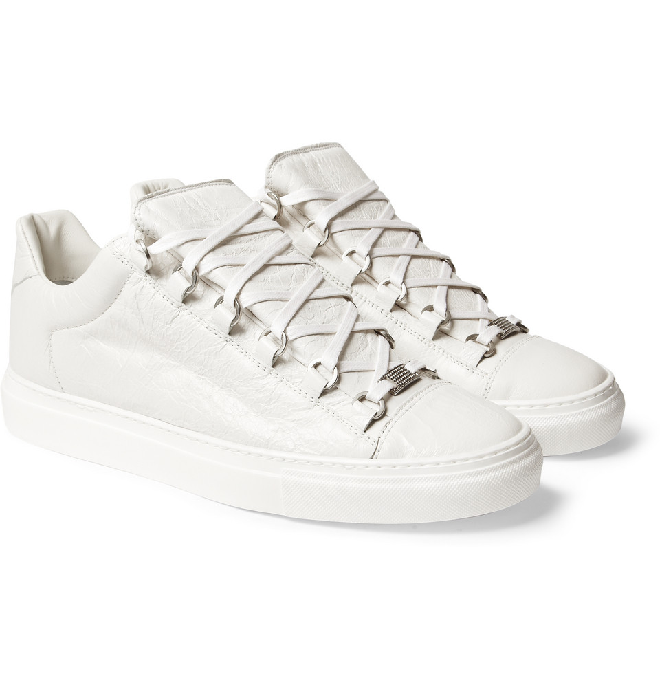 Balenciaga Arena Creased Leather Low Top Sneakers in White for Men | Lyst