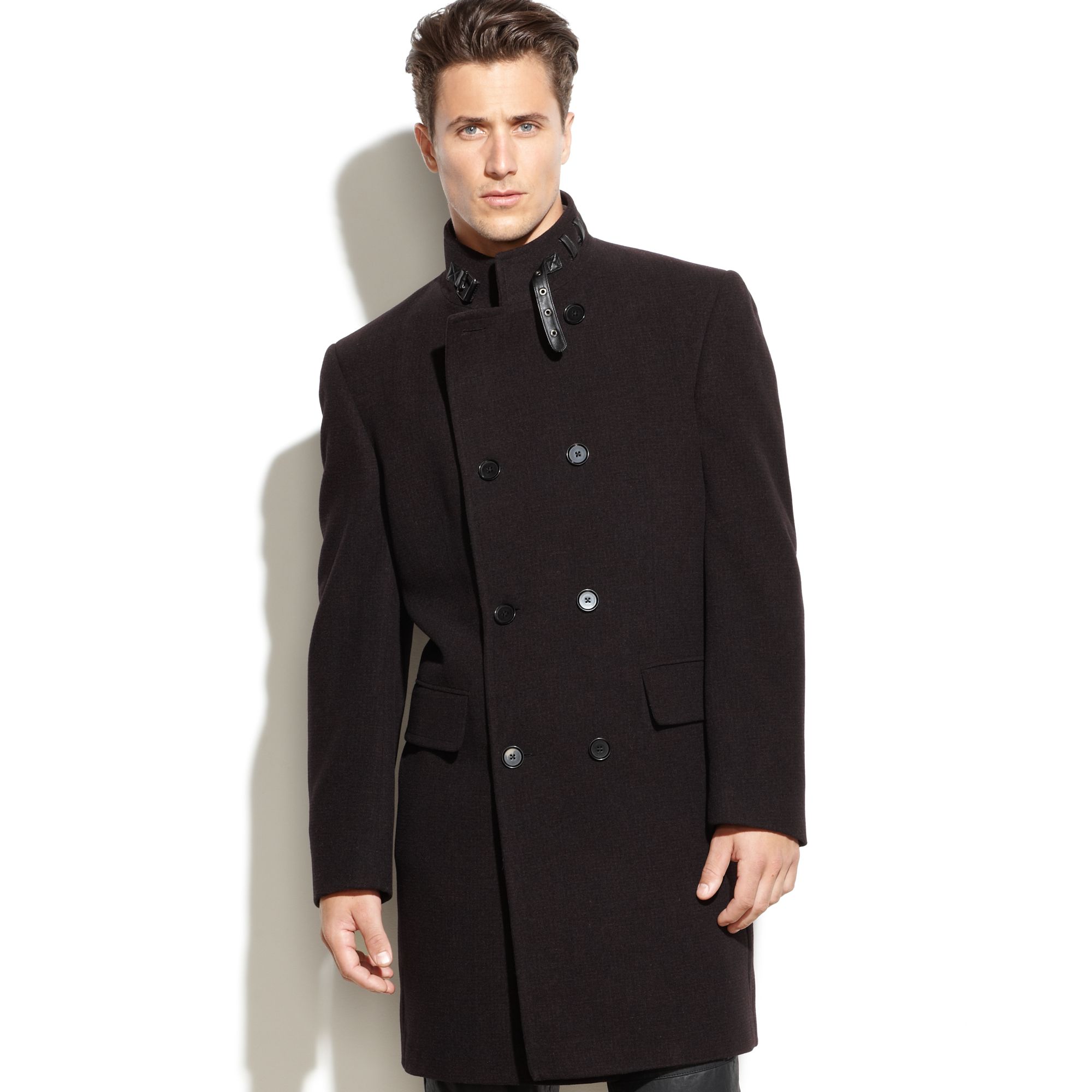 Lyst - Calvin Klein Merlow Doublebreasted Check Woolblend Overcoat in ...