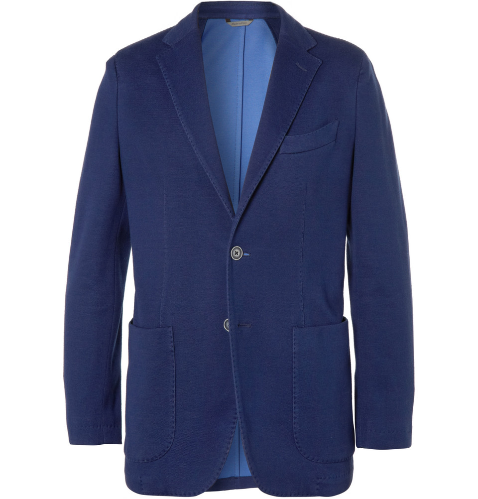 Canali Unstructured Slim Fit Woven Cotton Blend Jersey Blazer in Blue ...