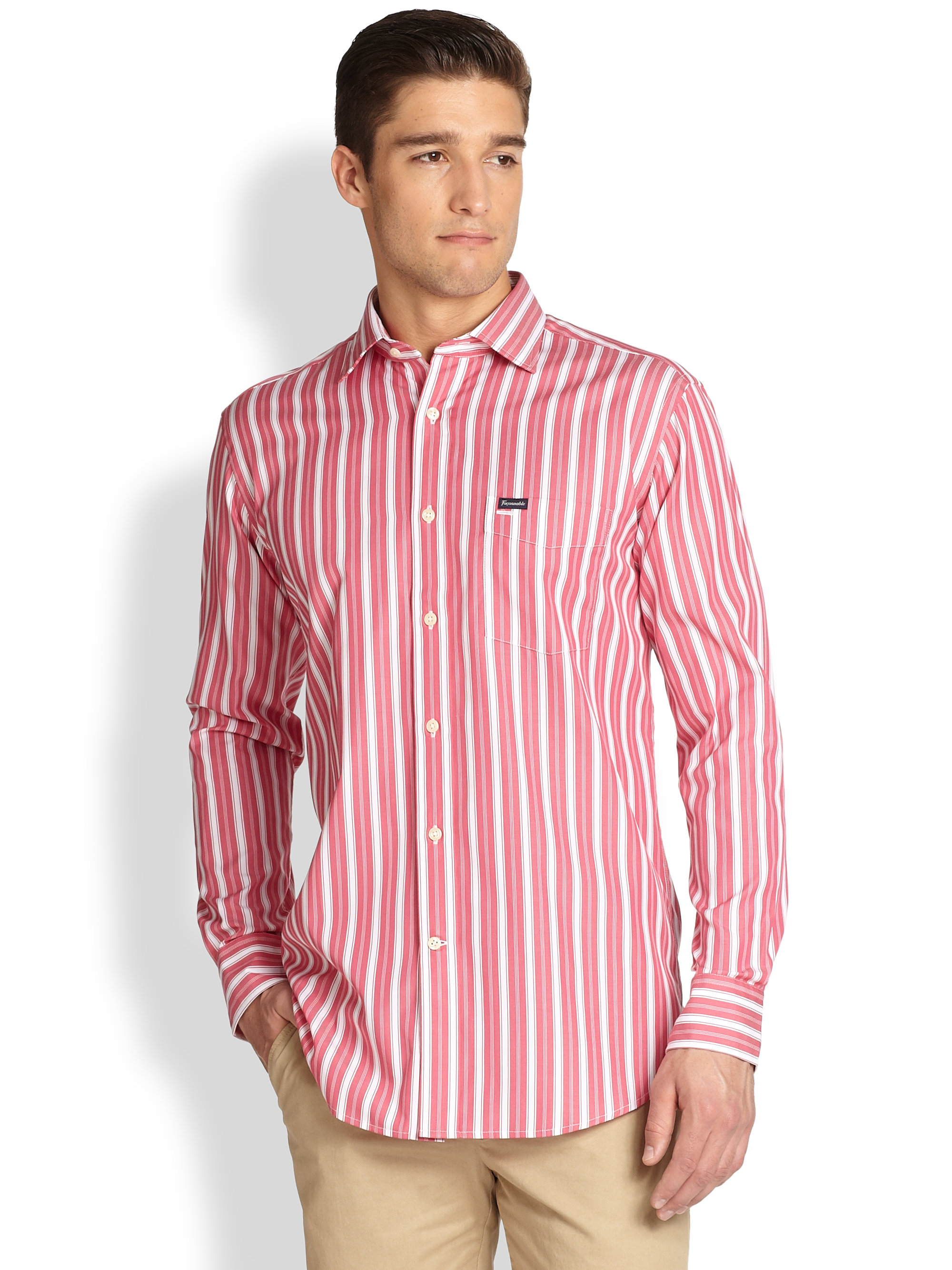 Fa onnable Wide Striped Sport Shirt  in Pink for Men  Lyst