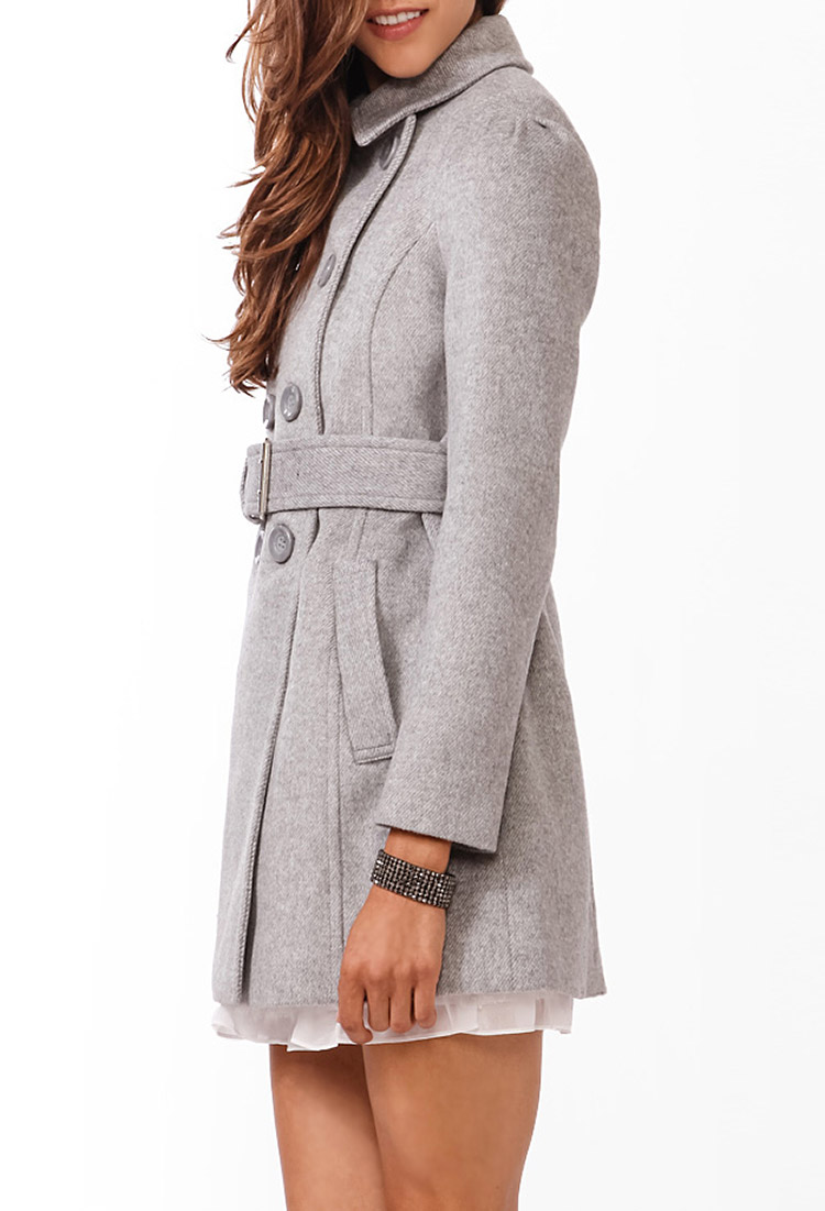 Forever 21 Contemporary Belted Doublebreasted Coat You've Been Added To The Waitlist in Grey