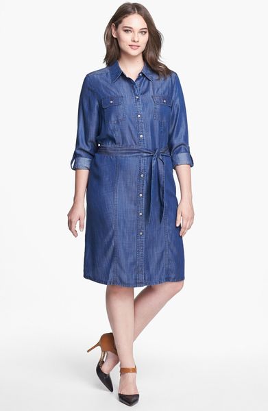 Foxcroft Tencel Shirt Dress in Blue (Navy) | Lyst