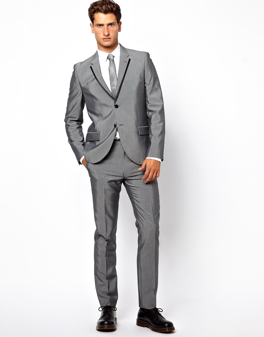 French Connection Slim Fit Tipped Suit Jacket in Grey ...