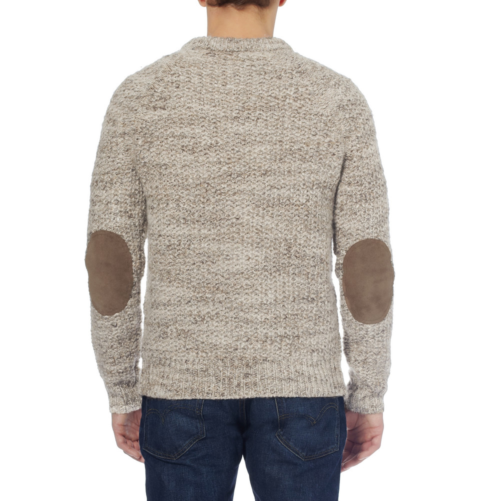 J.Crew Suede Elbow Patch WoolBlend Sweater in Brown for Men Lyst