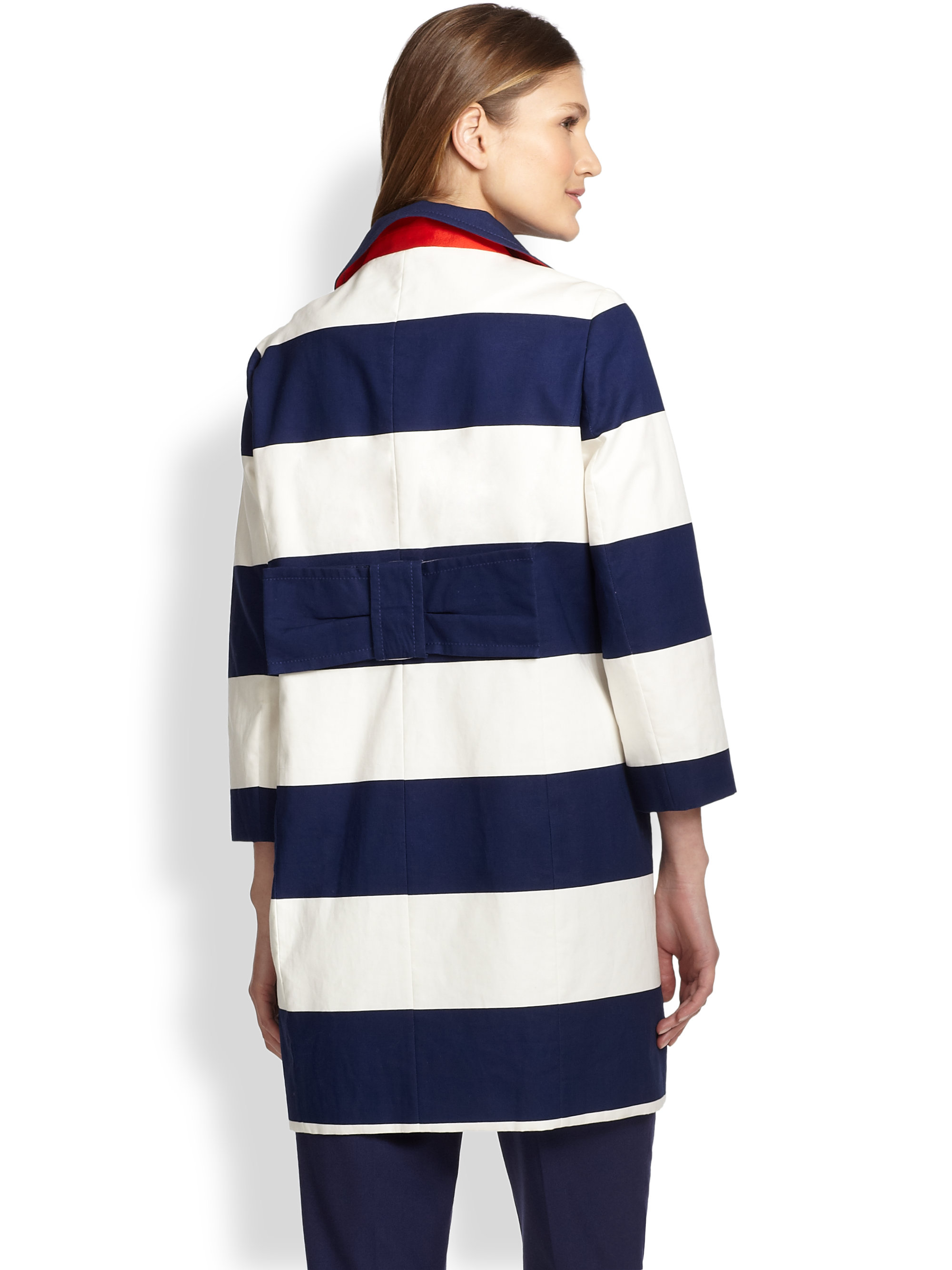 Kate Spade Franny Striped Coat in French Navy-Cream (Blue) - Lyst