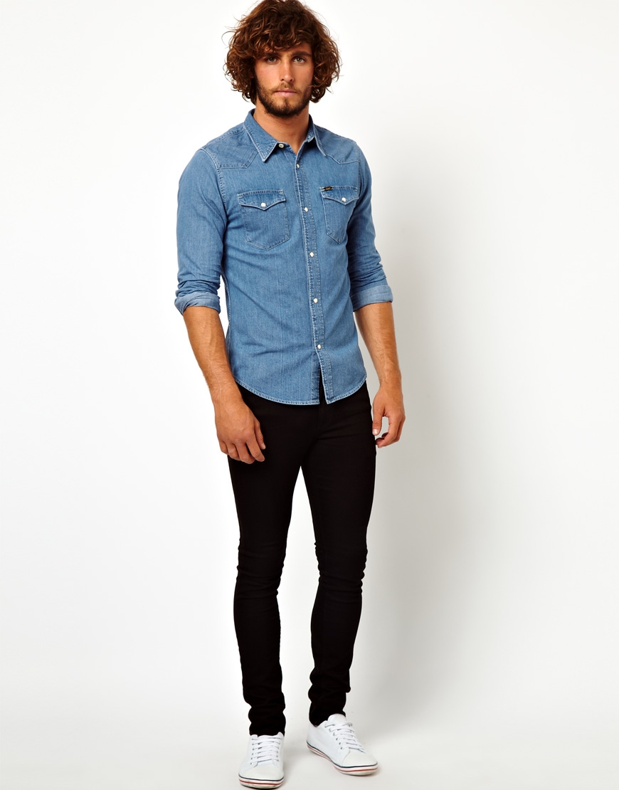 Lee Jeans Denim Shirt Western Slim Fit Light Stone in Blue for Men | Lyst