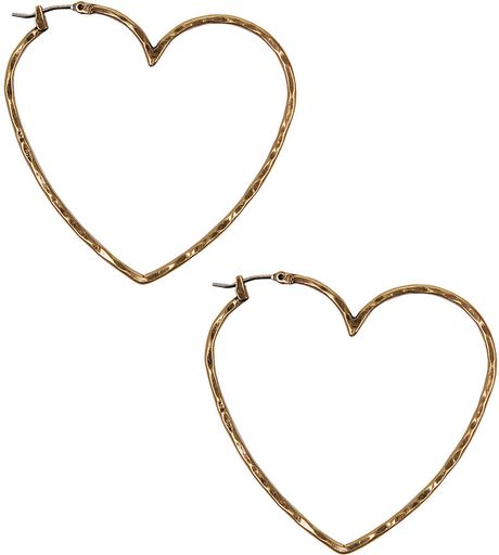 Lucky Brand Goldtone Heart Hoop Earrings in Gold | Lyst