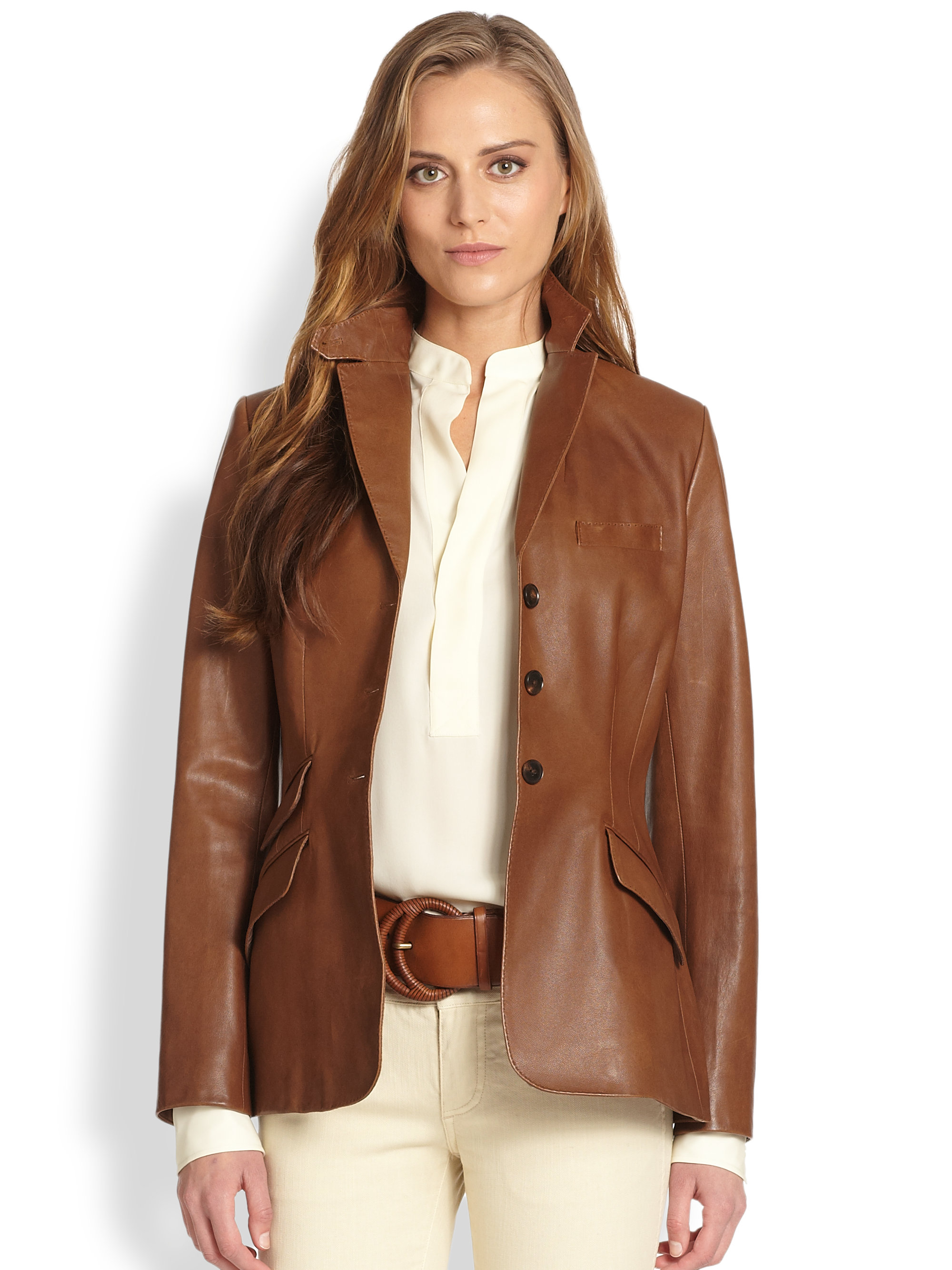 Ralph Lauren Blue Label Custom Leather Riding Jacket in Brown | Lyst