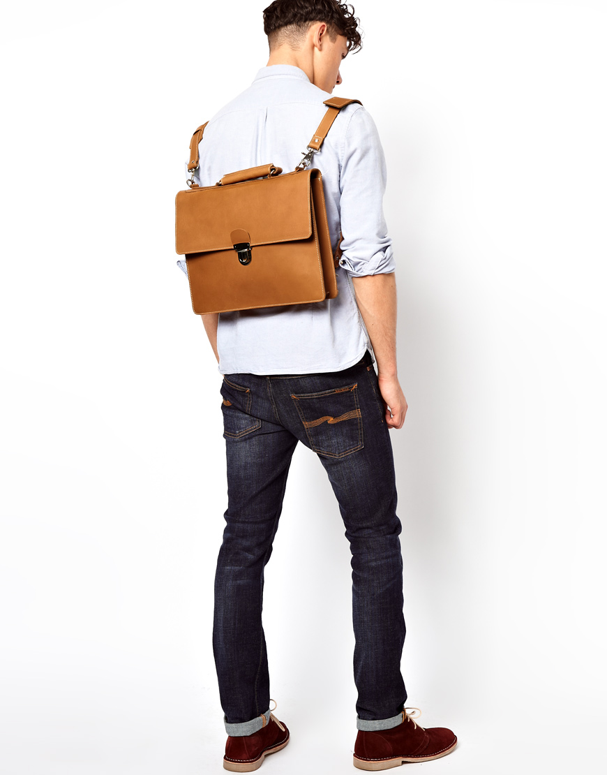Sandqvist Brown Ane Leather Satchel Backpack For Men