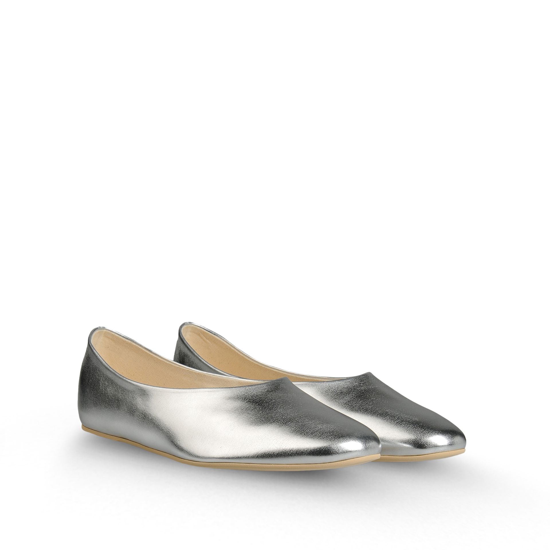 silver flat pumps