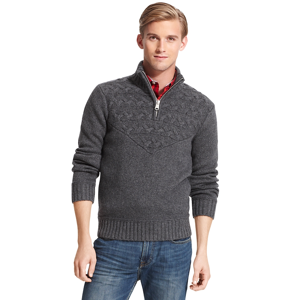 Tommy Hilfiger Chunky Cable Half Zip Sweater in Gray for Men (DARK GRAY ...