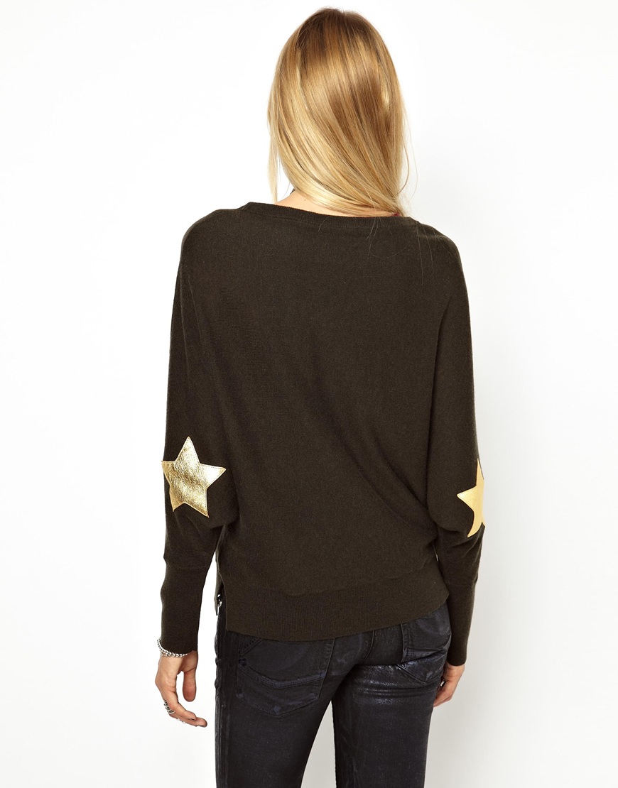 Zadig Voltaire Jumper with Leather Star Elbow Patches in Natural