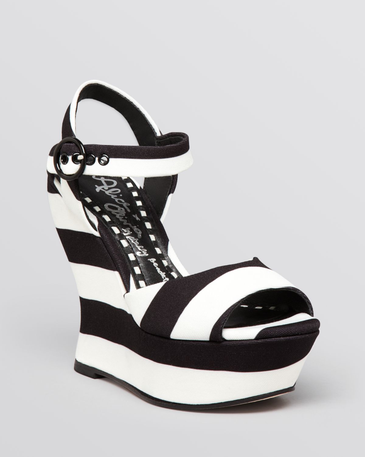 Alice + Olivia Alice Olivia Platform Wedge Sandals Jana Striped in Black/ White (White) - Lyst