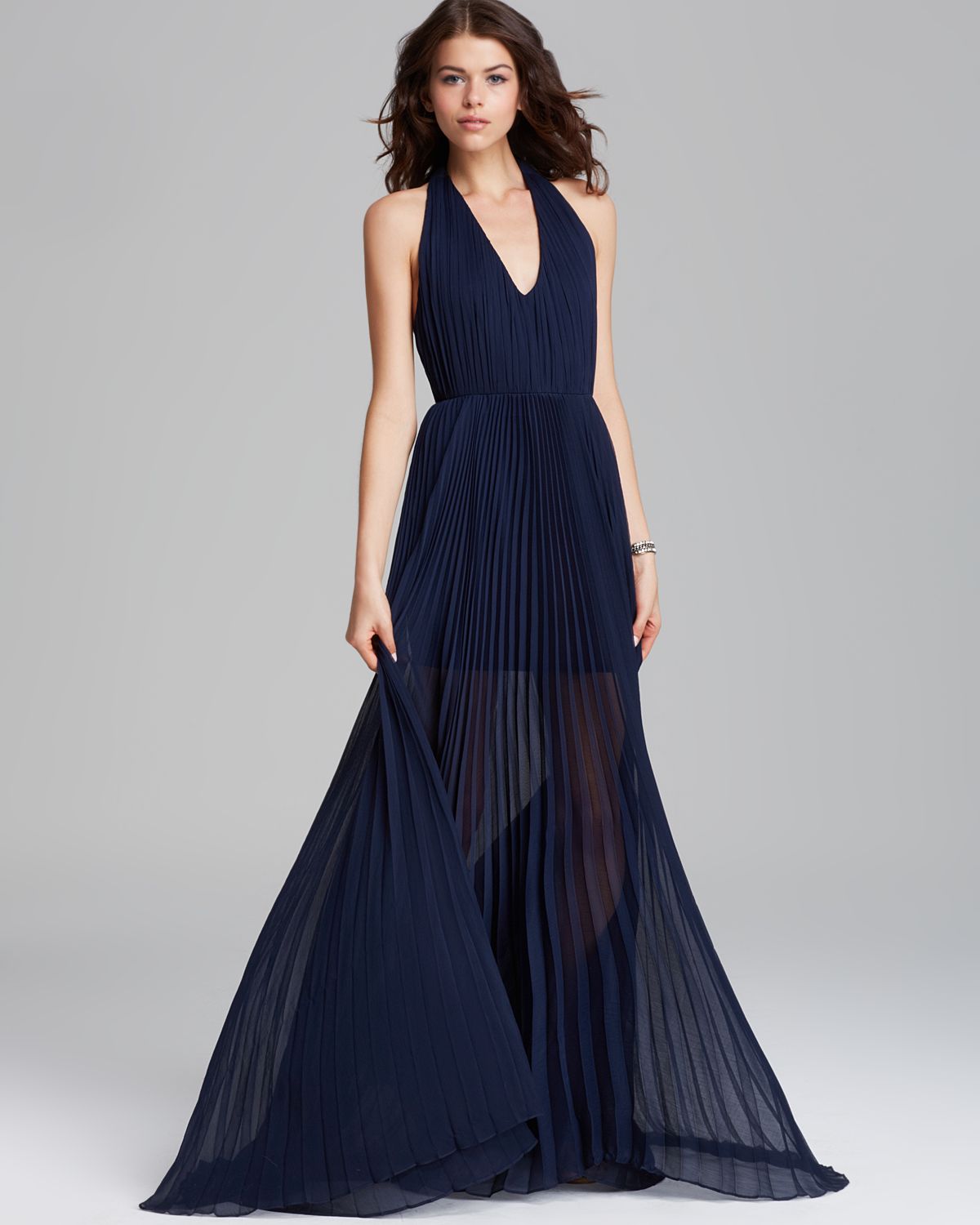 Alice + Olivia Alice Olivia Maxi Dress Pleated Silk in Navy (Blue) | Lyst