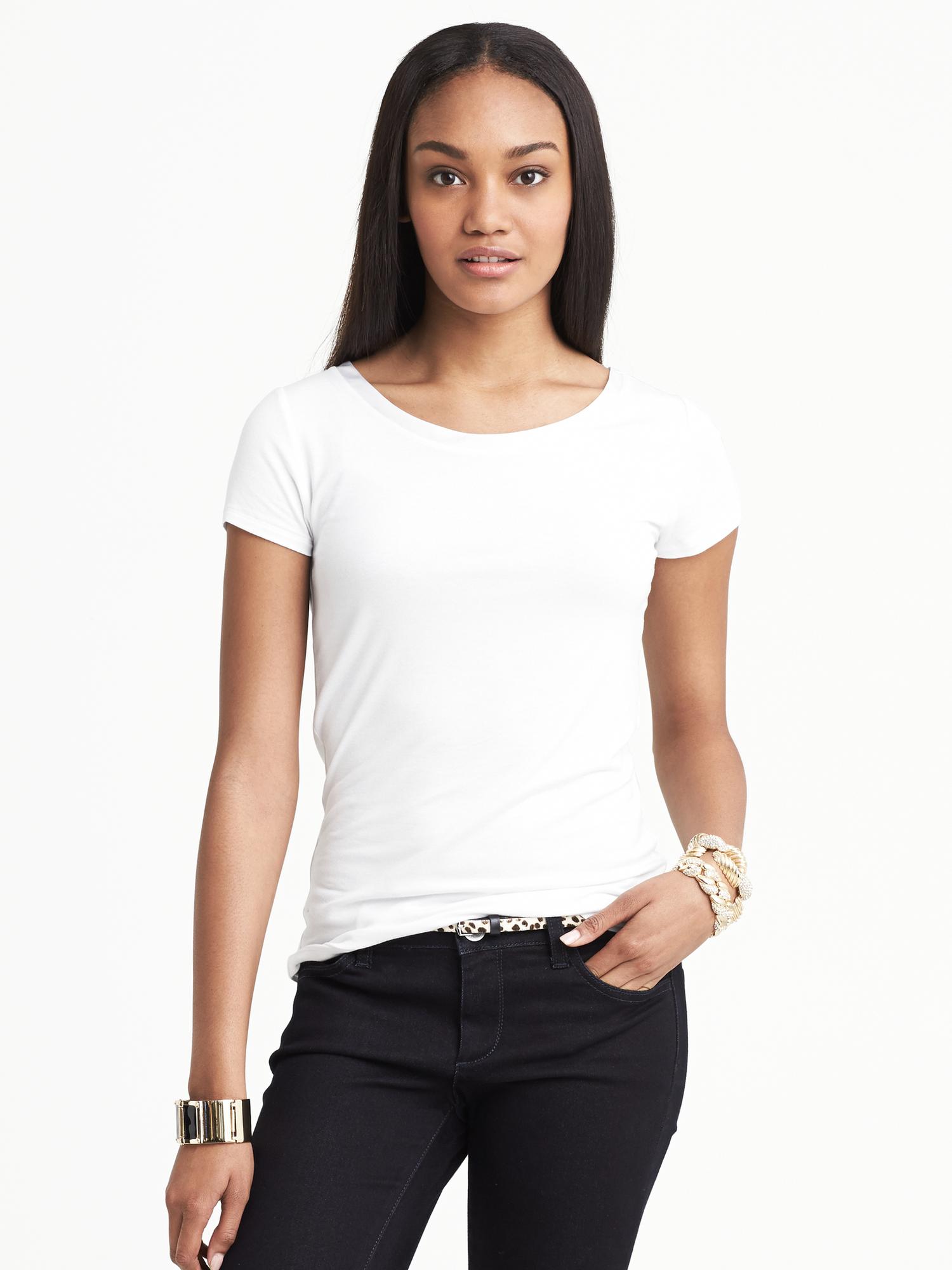 Banana Republic Luxe Touch Piped Tee White in White | Lyst