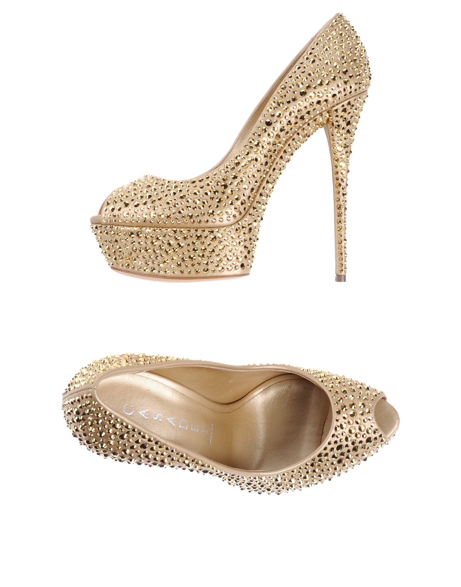 Casadei Pumps with Open Toe in Gold | Lyst