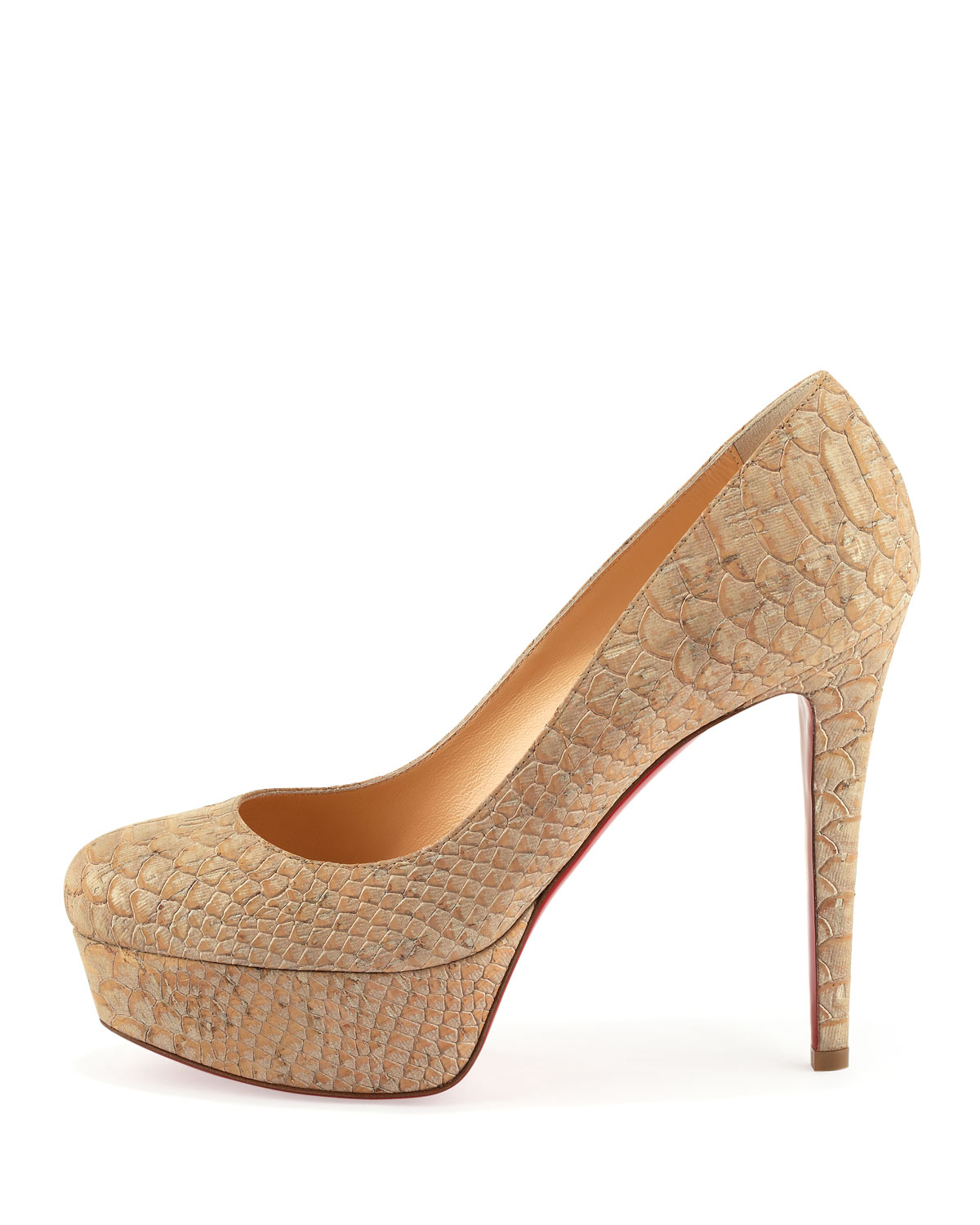 Christian louboutin Bianca Snake-Print Cork Pump in Beige | Lyst