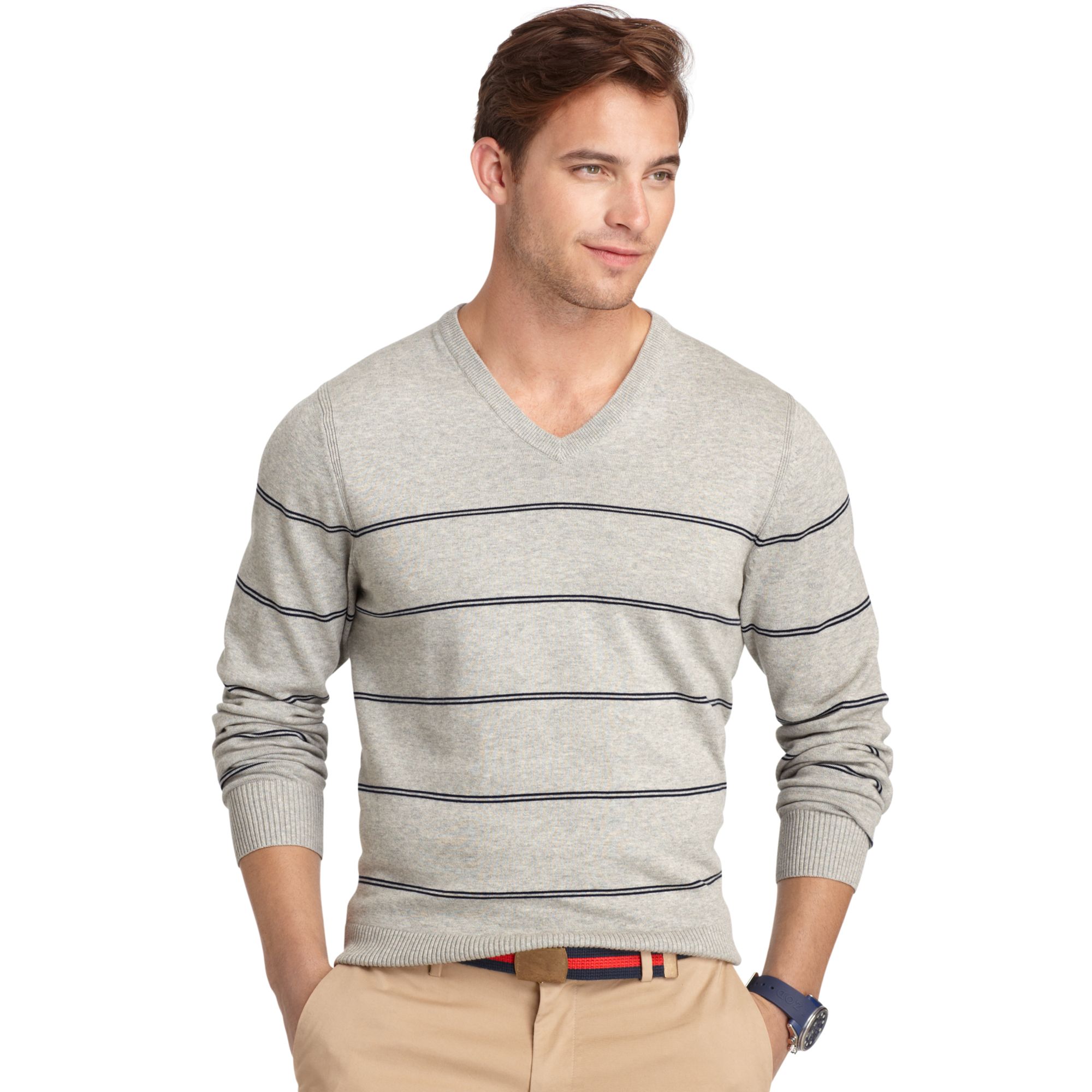 Izod V Neck Thin Striped Sweater in Gray for Men (Grey Goose Heather ...