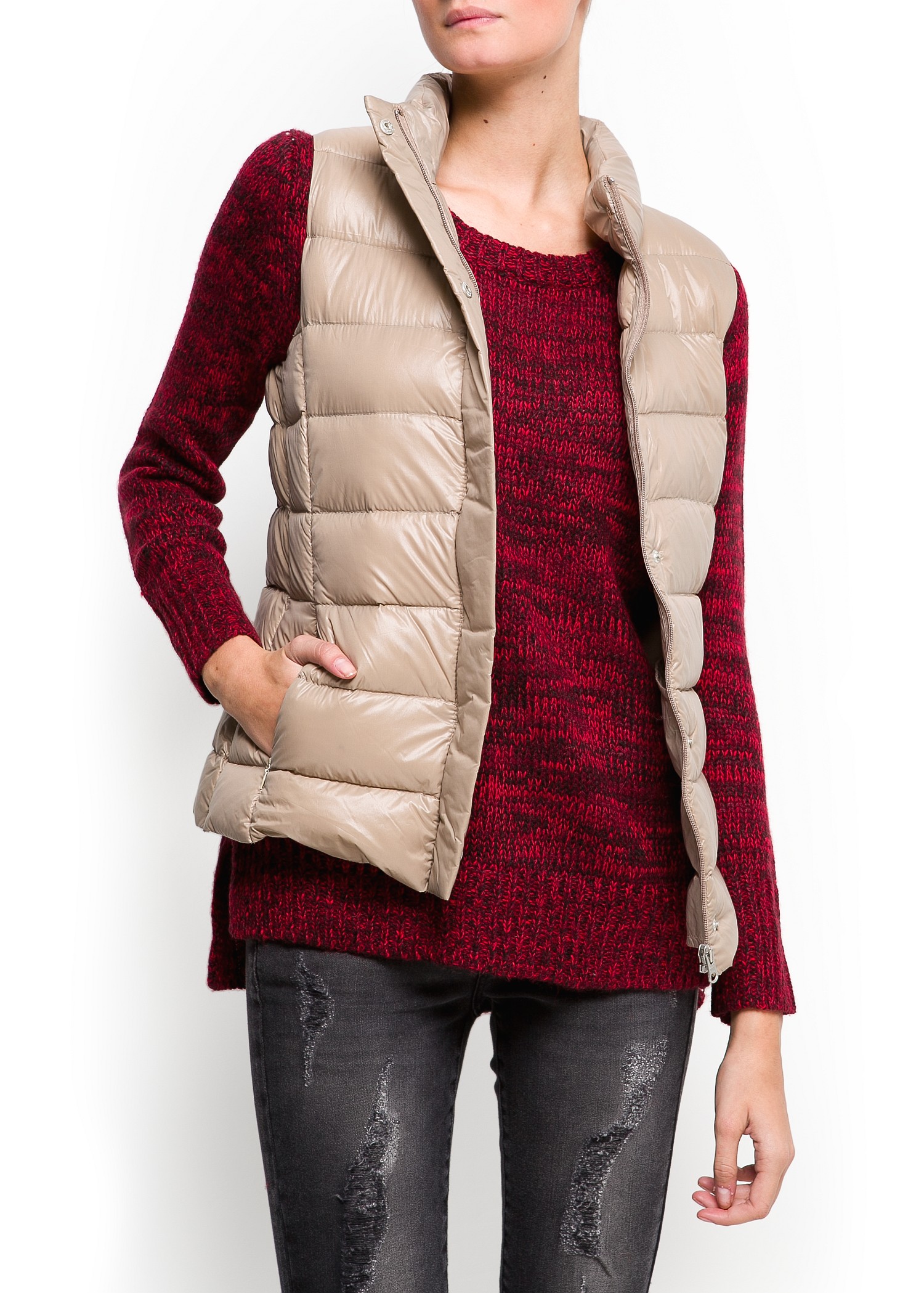 Mango Quilted Feather Gilet in Natural Lyst