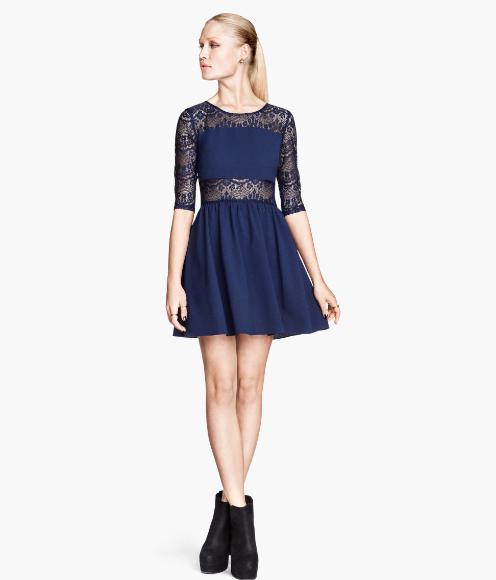h&m navy lace dress